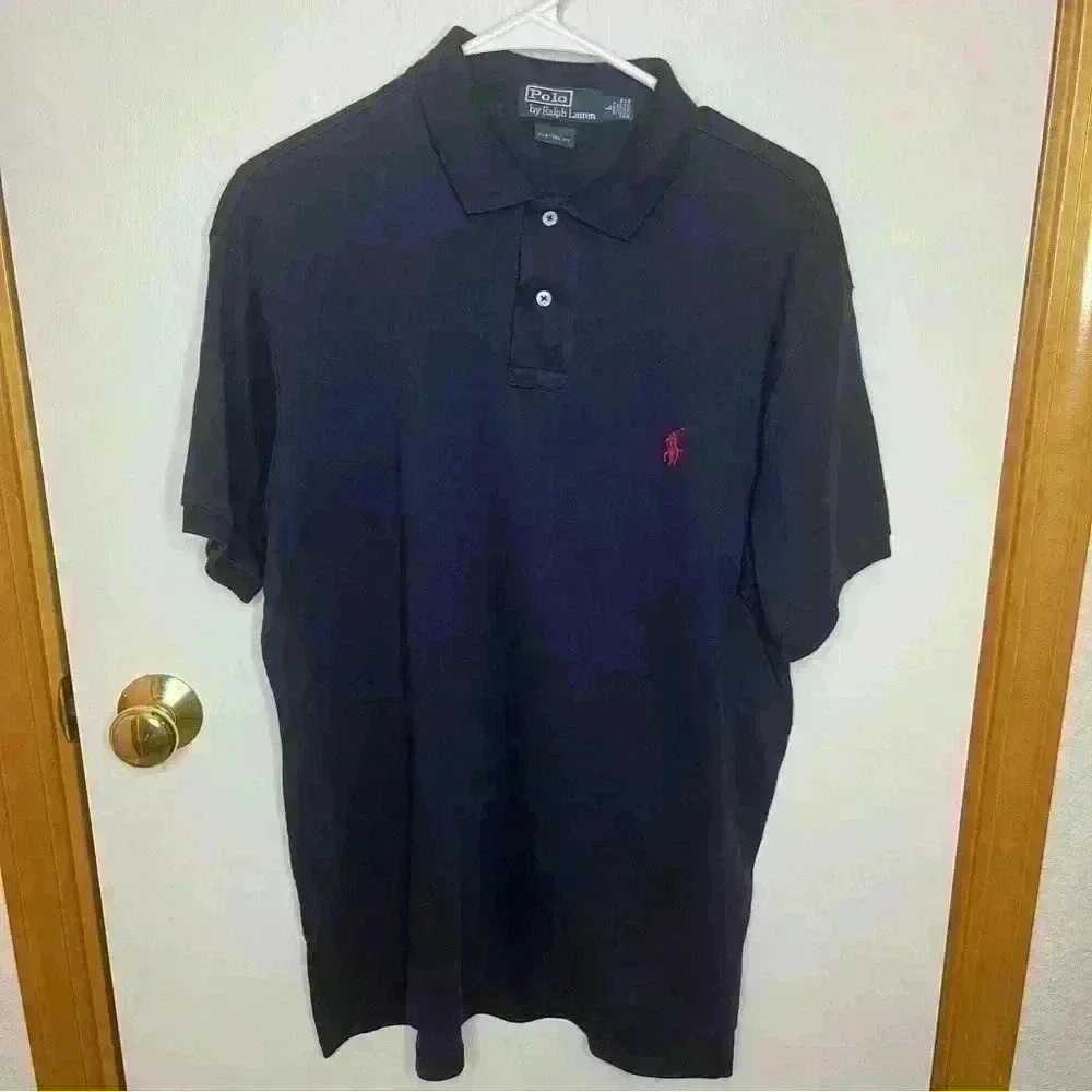 Polo Ralph Lauren Short Sleeve Custom Fit Polo Shirt Men Large Blue‎ Casual Work